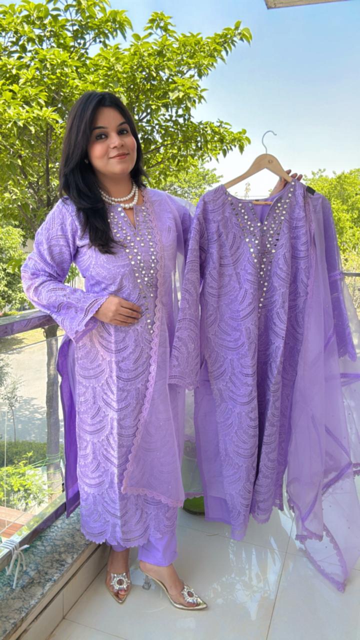 Lavender Dreams Mirror-Work Chikankari Set