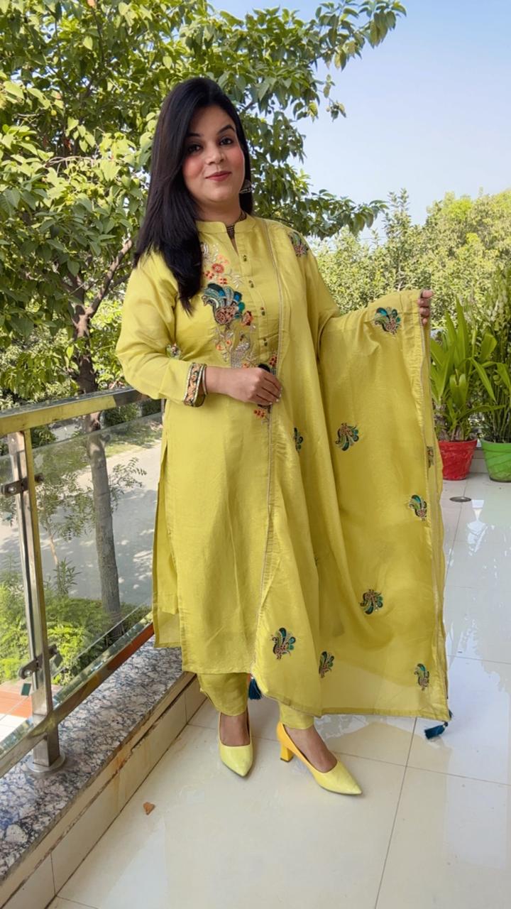 Vibrant Lime Green Embroidered Kurta Set