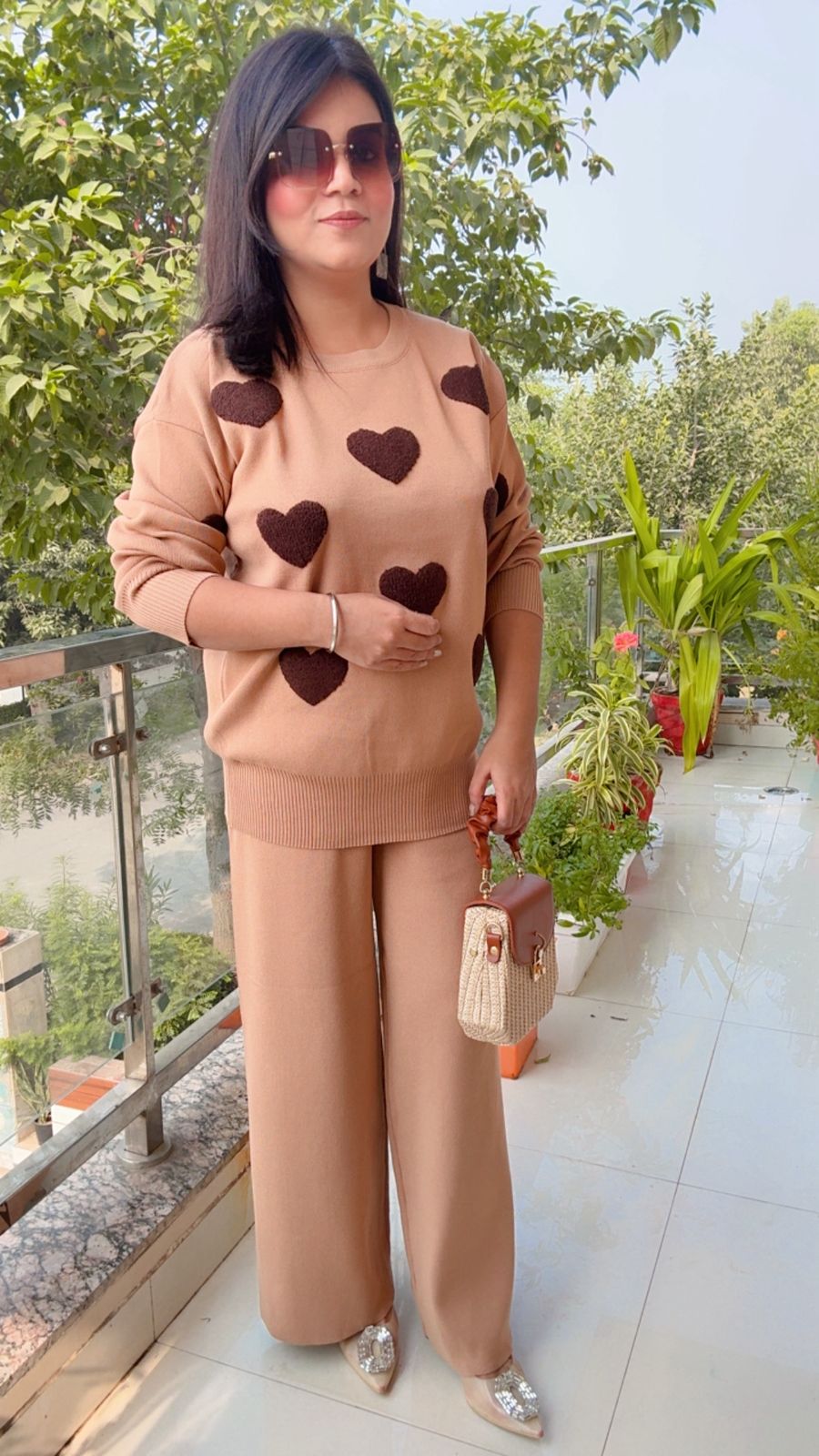 Camel/Beige and Dark Brown HEART SHAPE PATTERN CORD-SETS