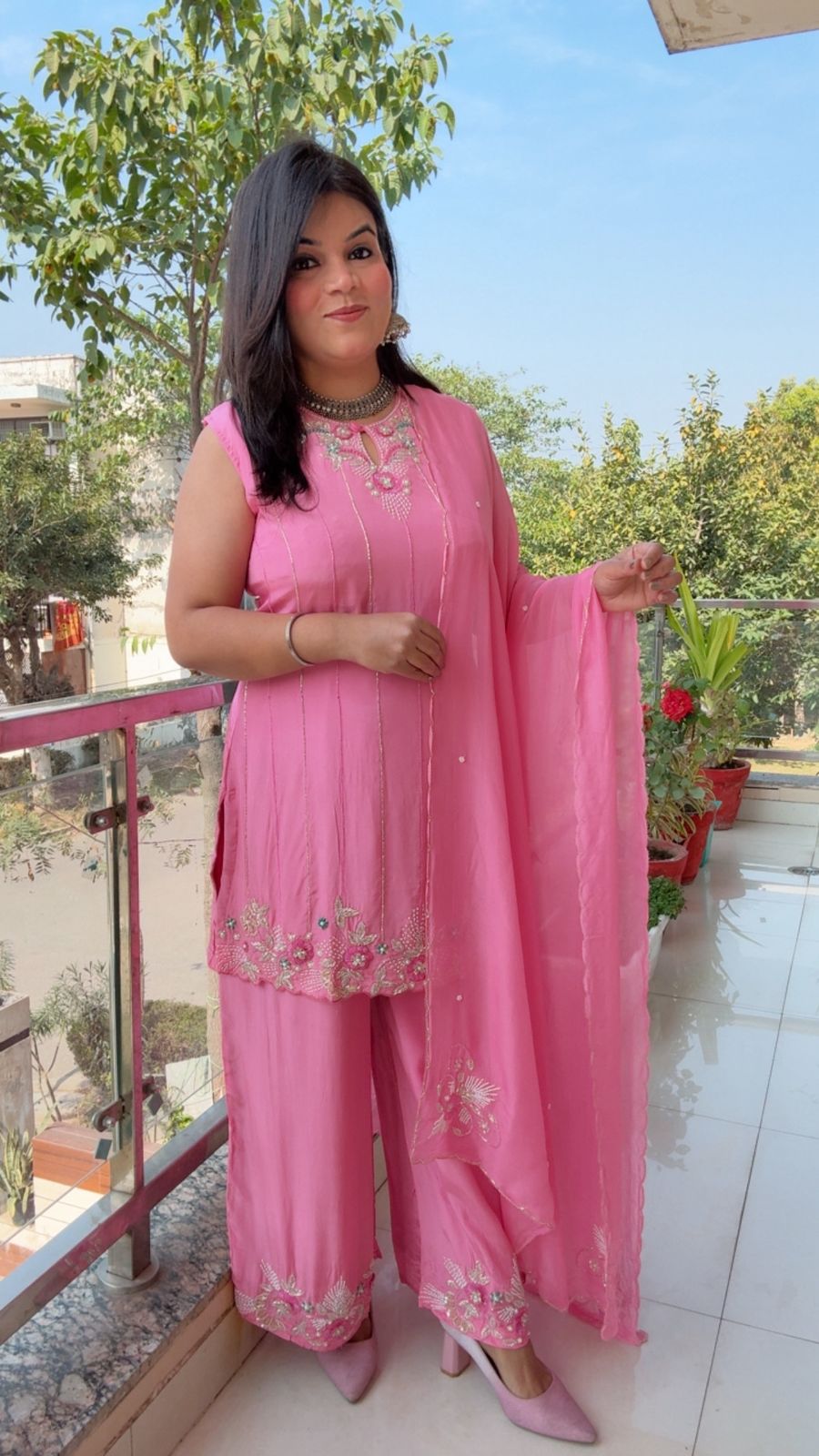 Baby pink crepe sharara