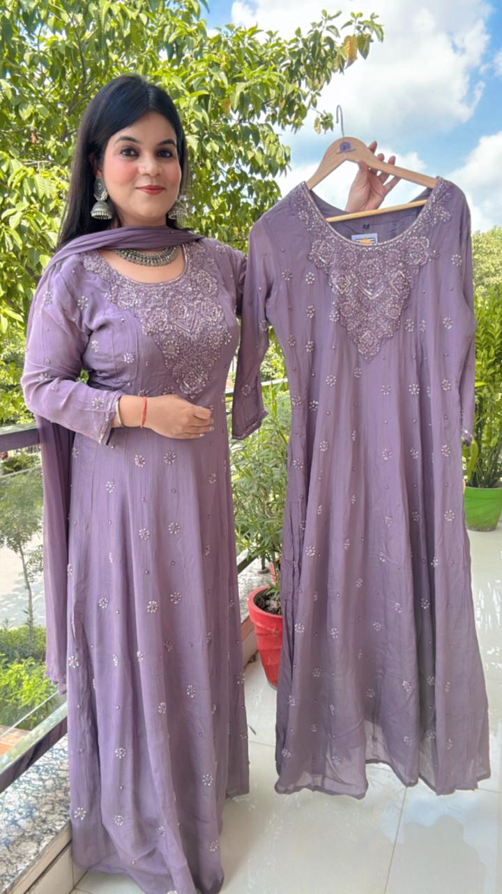 lavendar / mauve suit