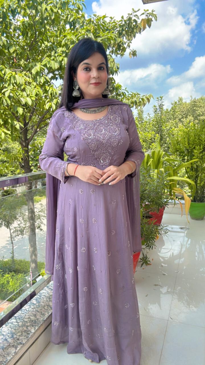 lavendar / mauve suit