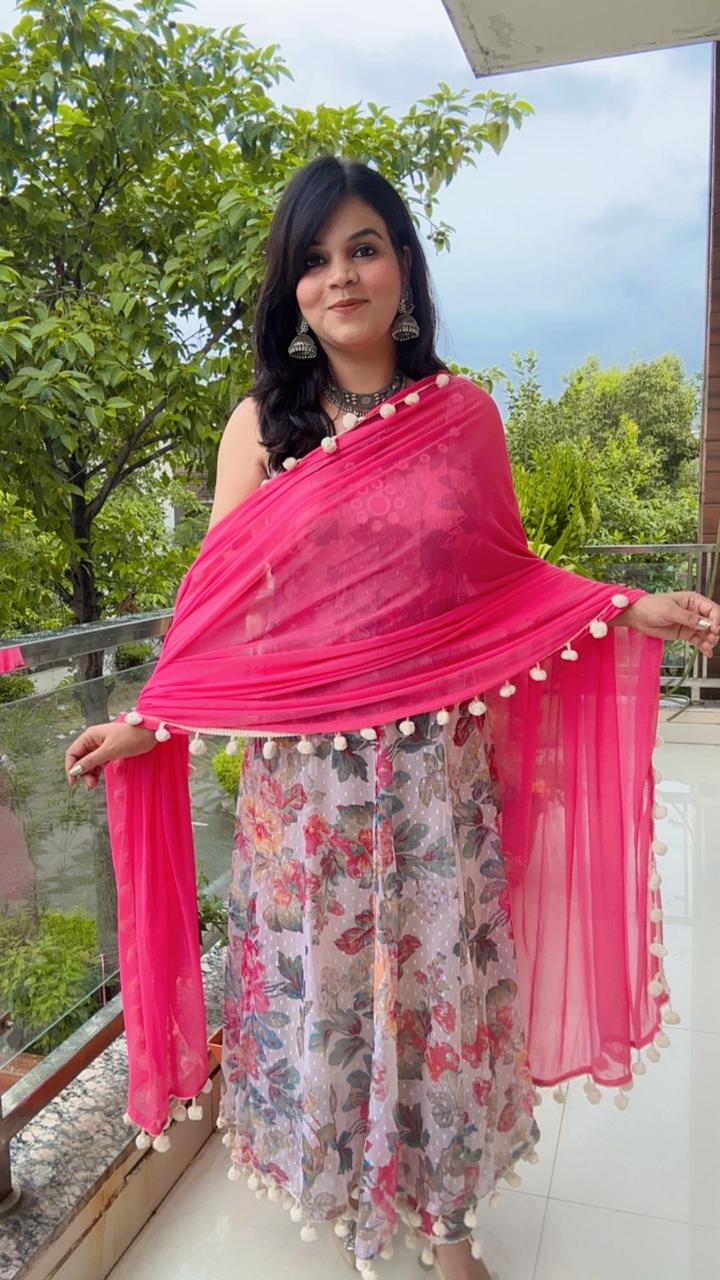 cream and pink anarkali suit