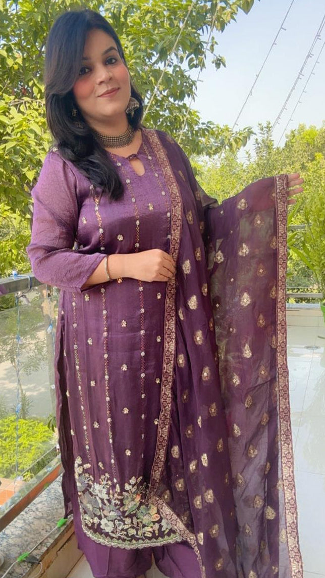 Deep purple ethnic pant and suit