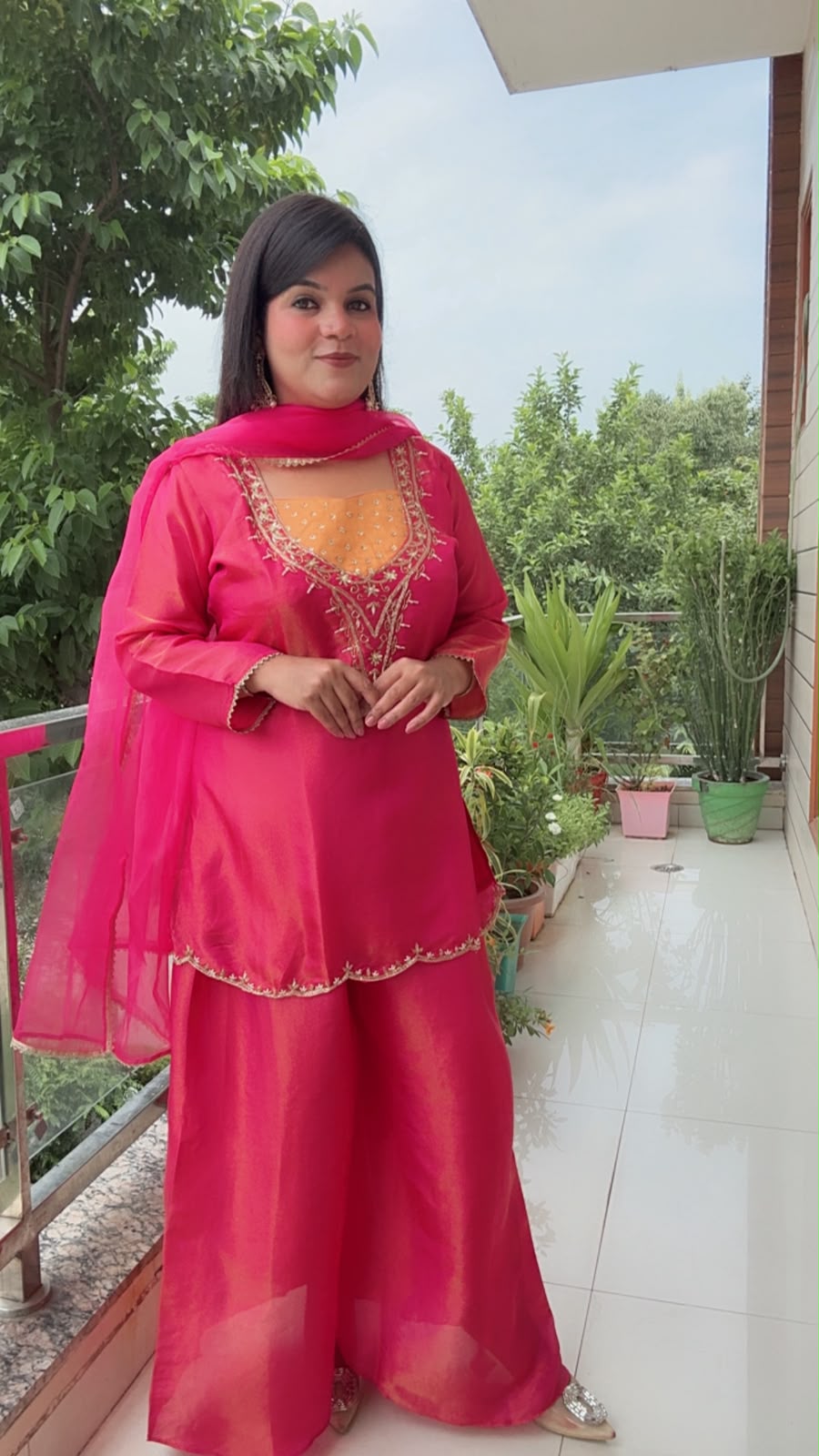 Vibrant Rani Pink Tissue Shimmer Silk