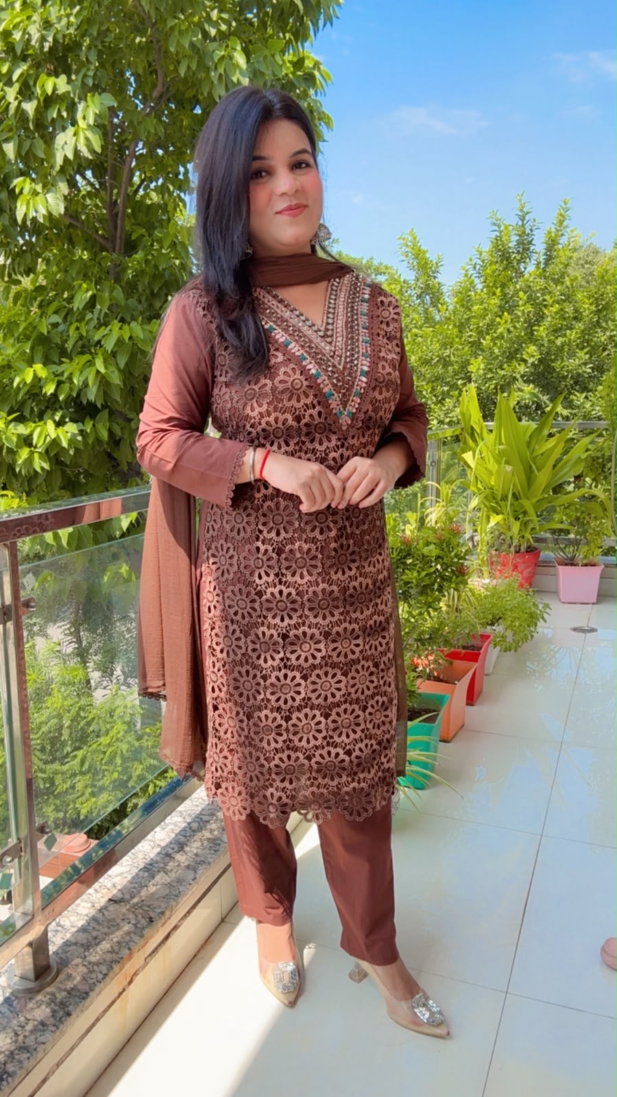 Brown Shiffly Cotton Suit