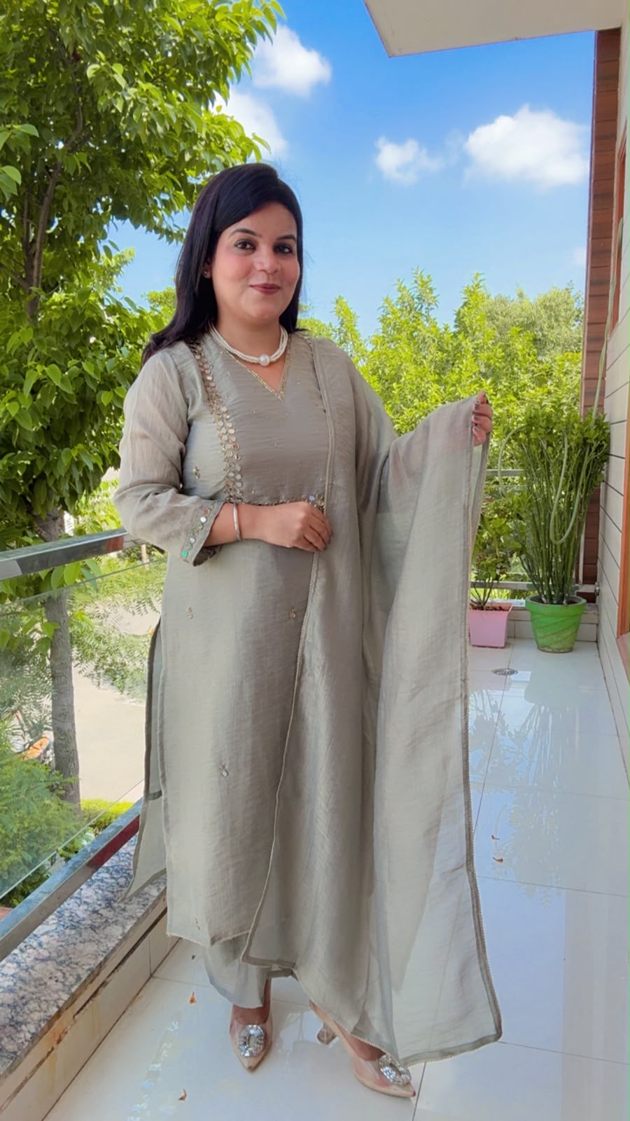 Shimmer Silk Grey Suit Set
