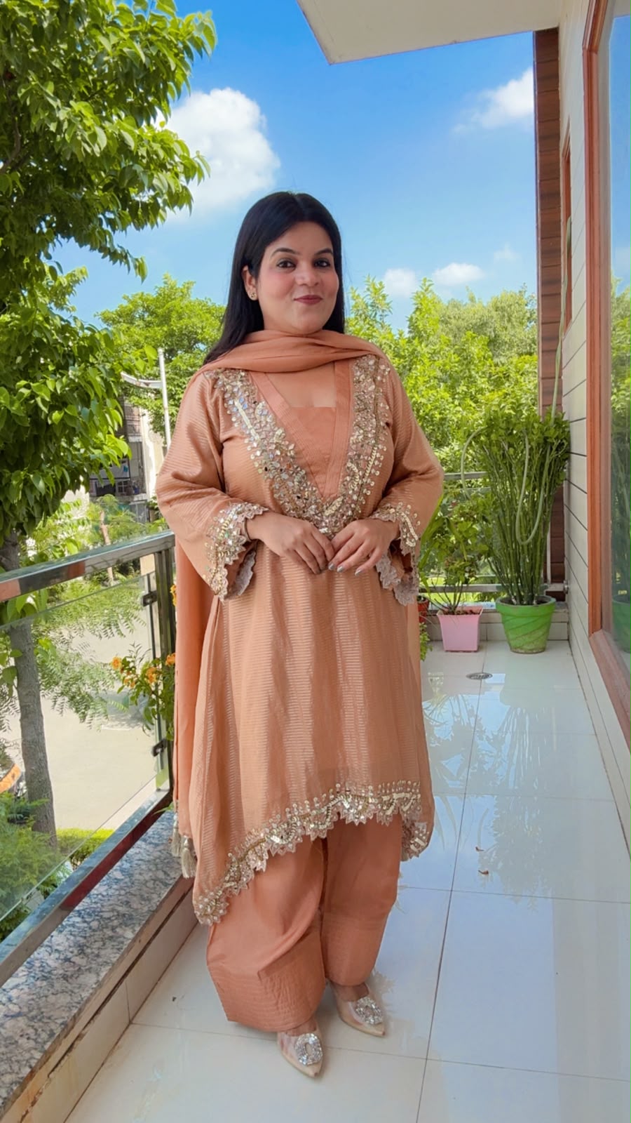 Peach Glass Shimmer Suit Set