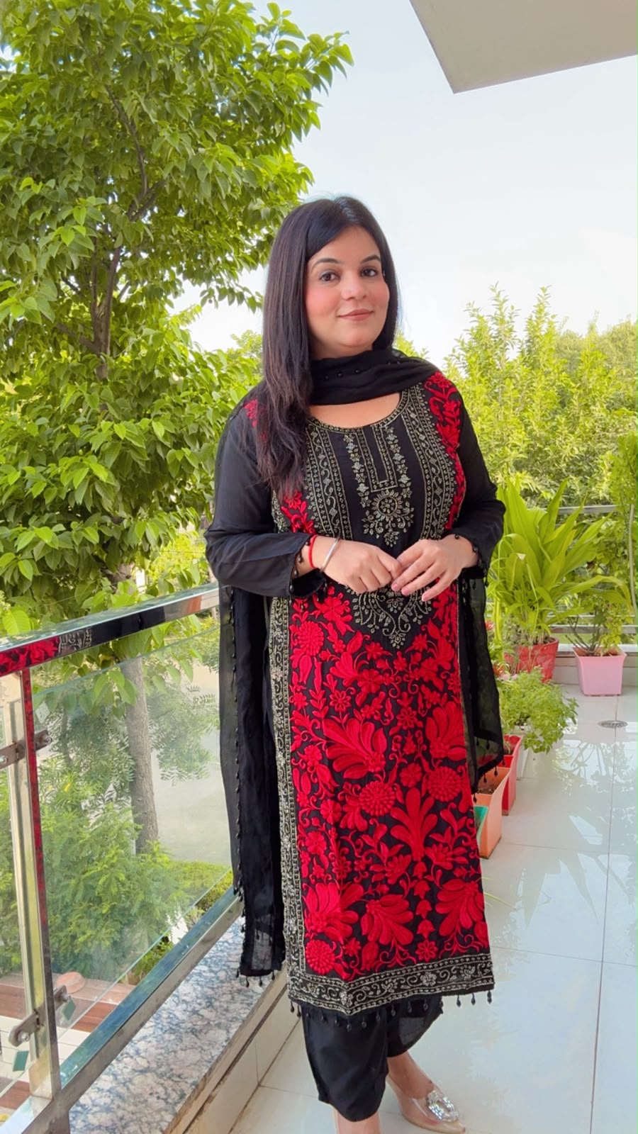 Black With Red Embroidery Suit