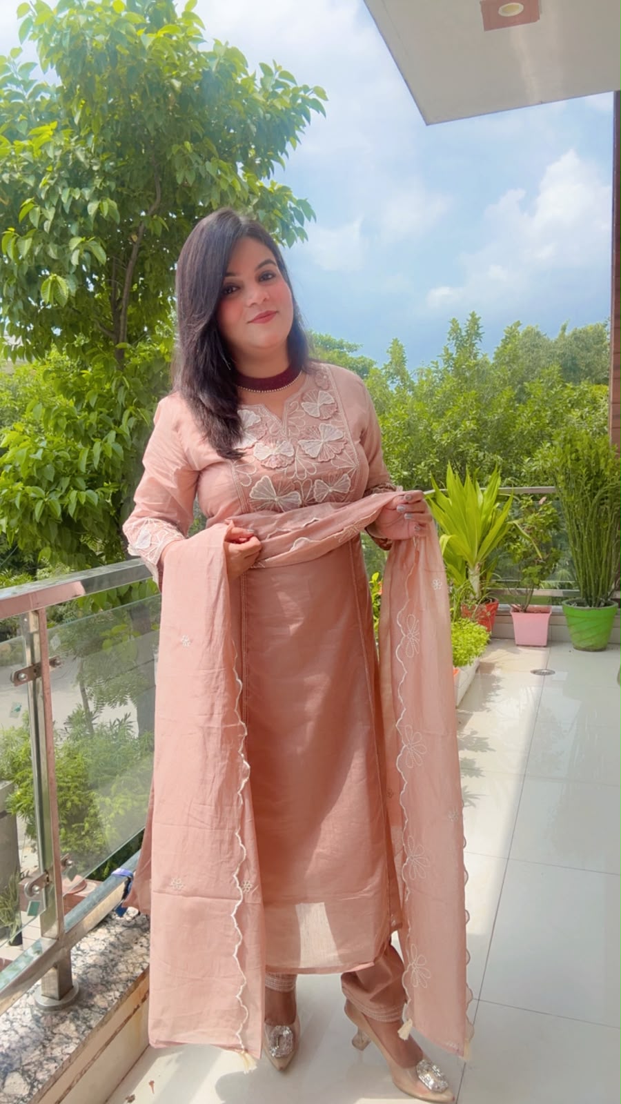 Peach Mal Cotton With Embroidery