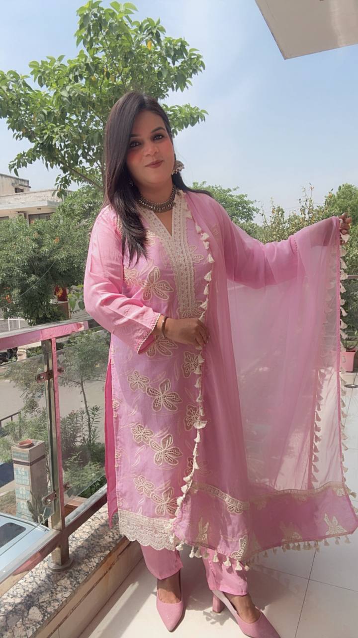 Blossom Pink Crochet Cotton Suit
