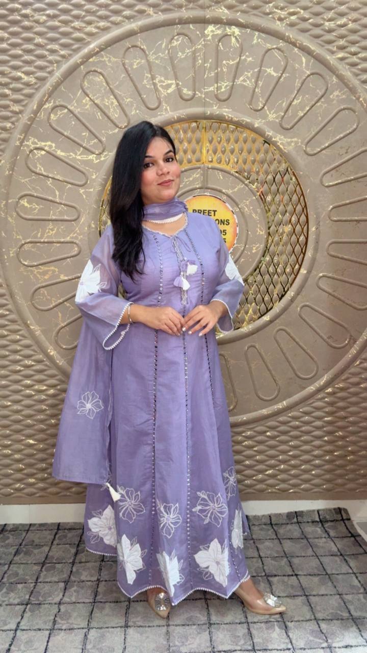Anarkali Purple Map Cotton Kurta Set