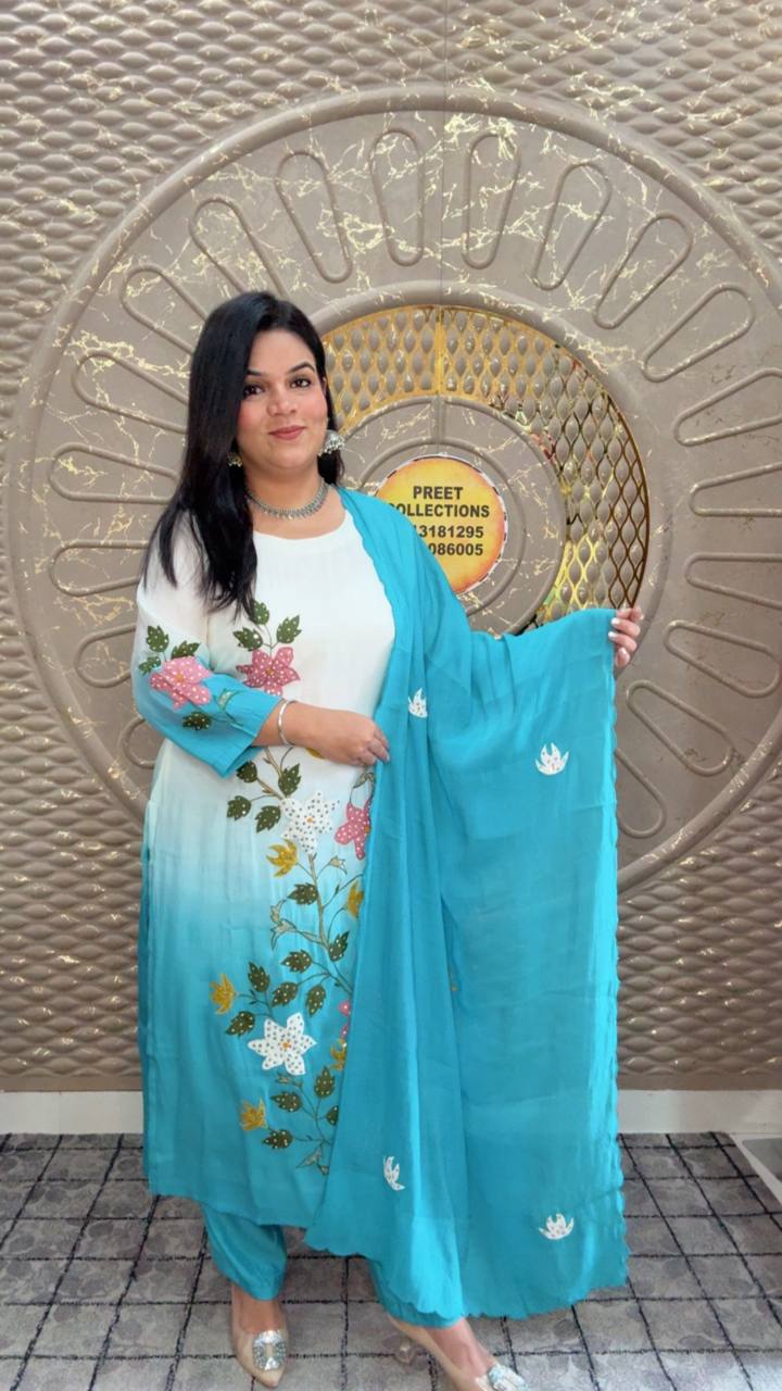 White And Blue Ombre Hand Painted Floral Straight Fit Kurta
set.