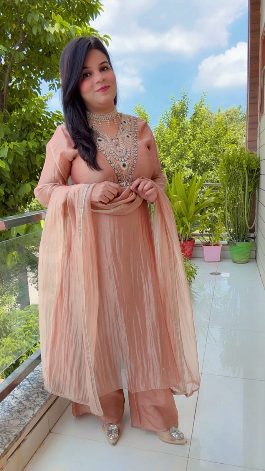 Peach Shimmer Silk Suit