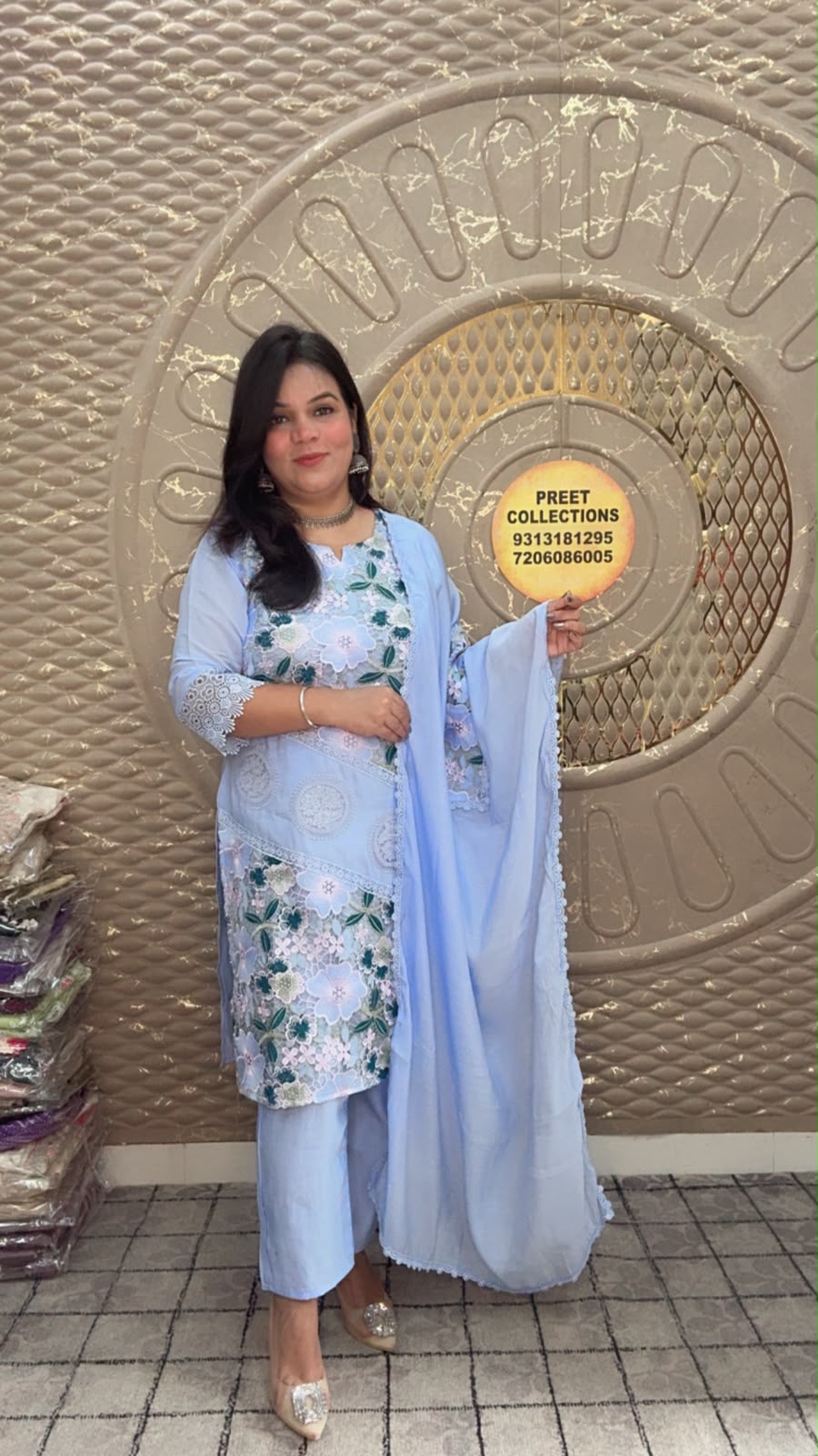 Mal Silk Blue Floral Embroidered