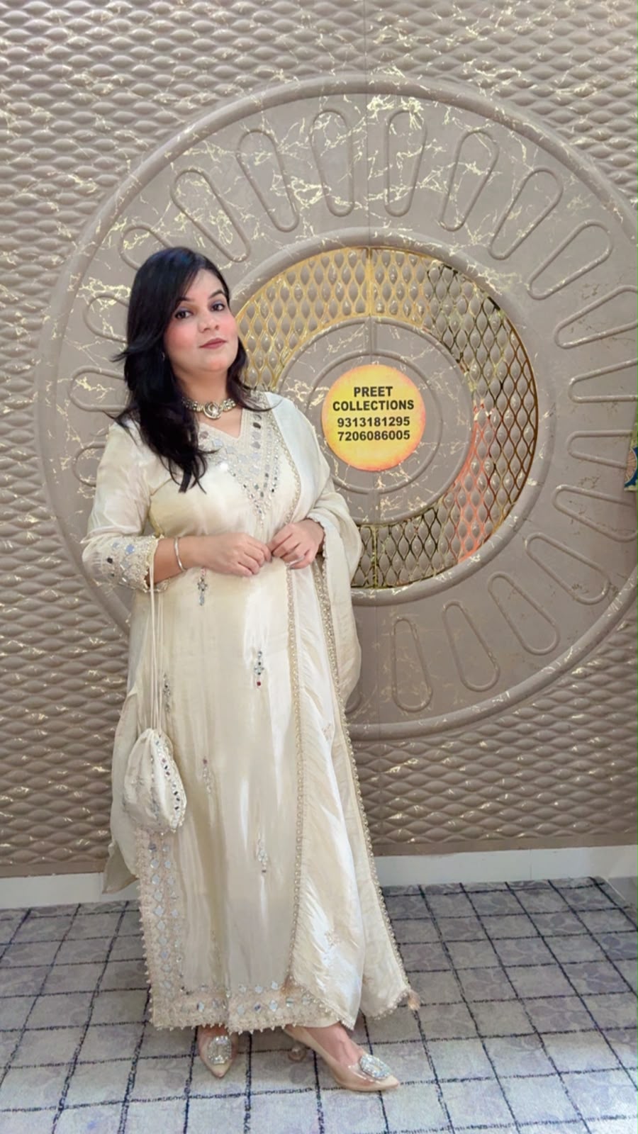 Cream Shimmer Silk Suit
