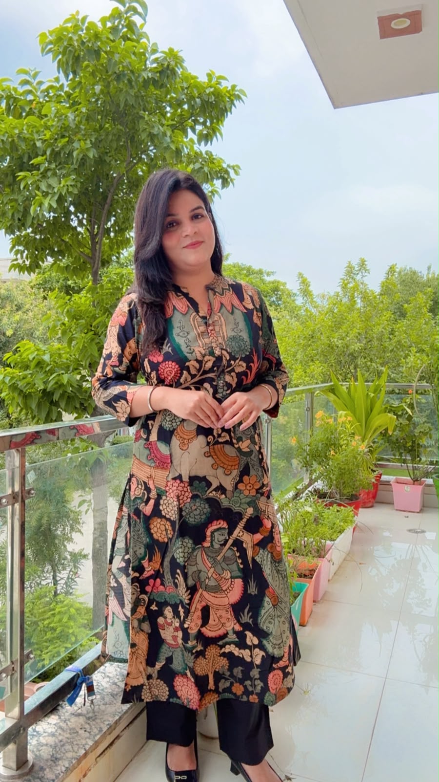 Black floral cotton suit