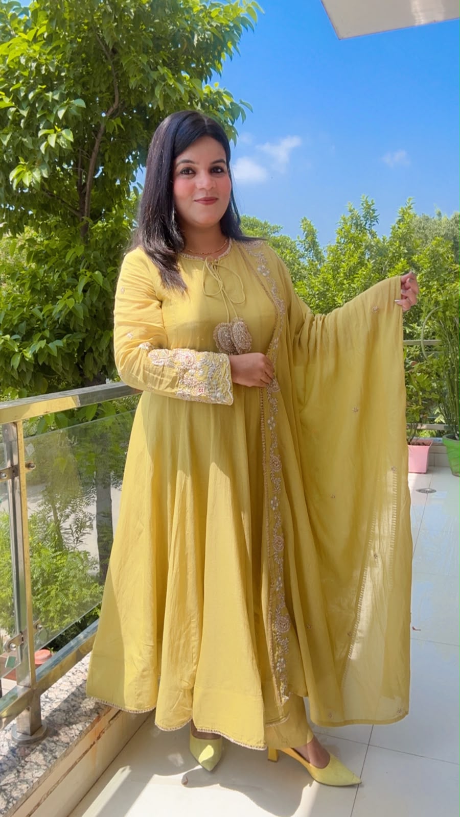Yellow Mal Cotton Anarkali Suit Set