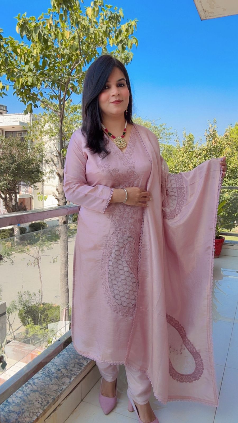 Pinkish Shimmer Silk suit