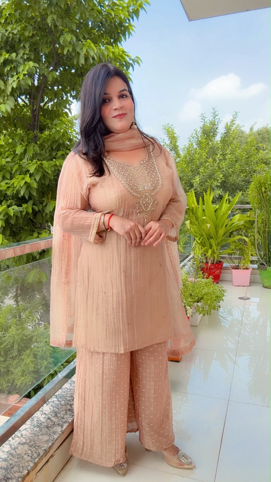 Peach Crush Shimmer Organza Suit