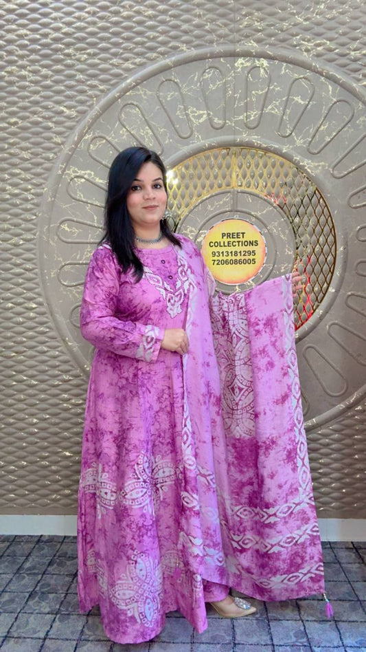 Deep Lavender Muslin Anarkali Suit with Embroidered Neckline