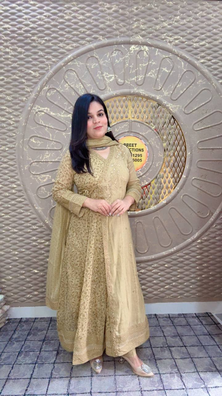 Cotton Angrakha Cream Suit