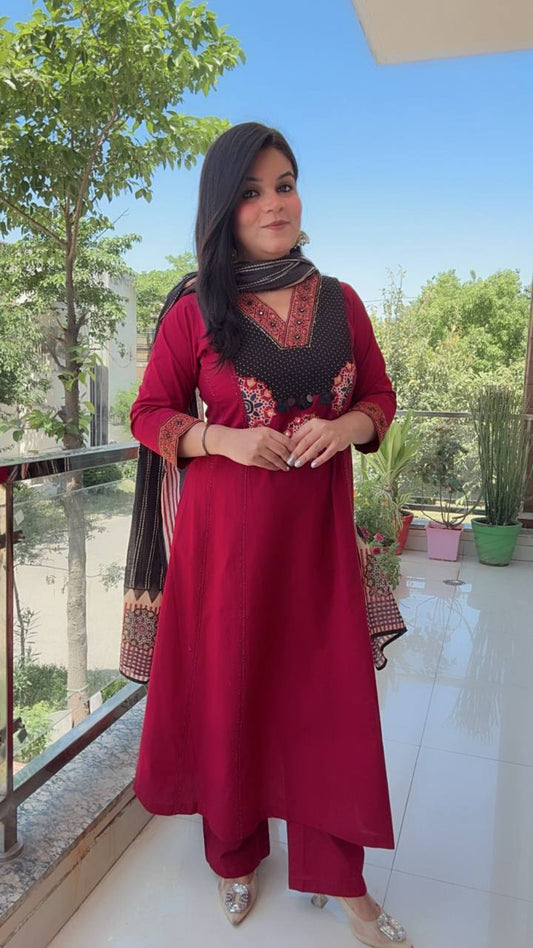 Maroon And Black Cotton Anarkali