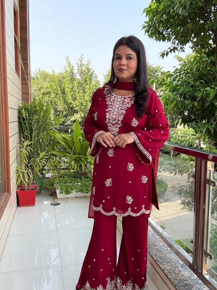 Maroon Chinnon Suit