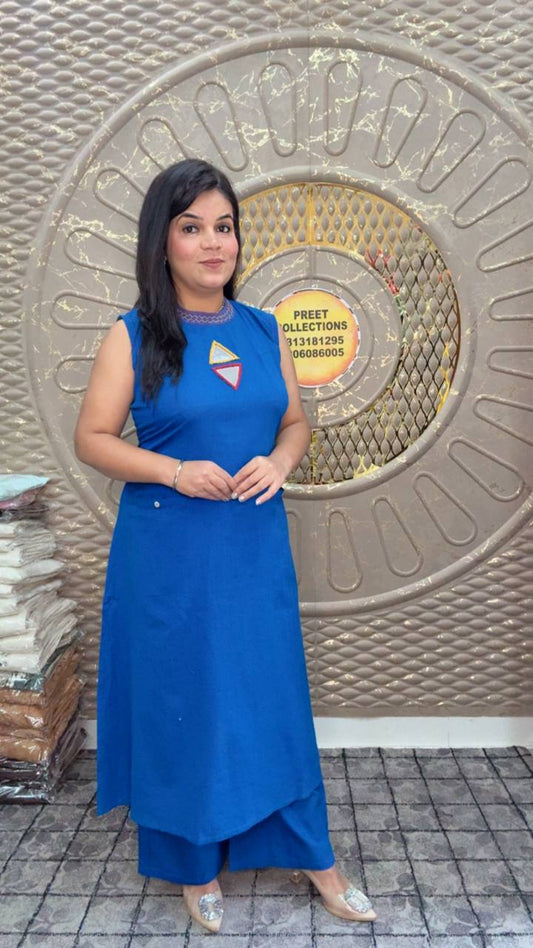 Dark Blue Khadi Cotton Cord-set