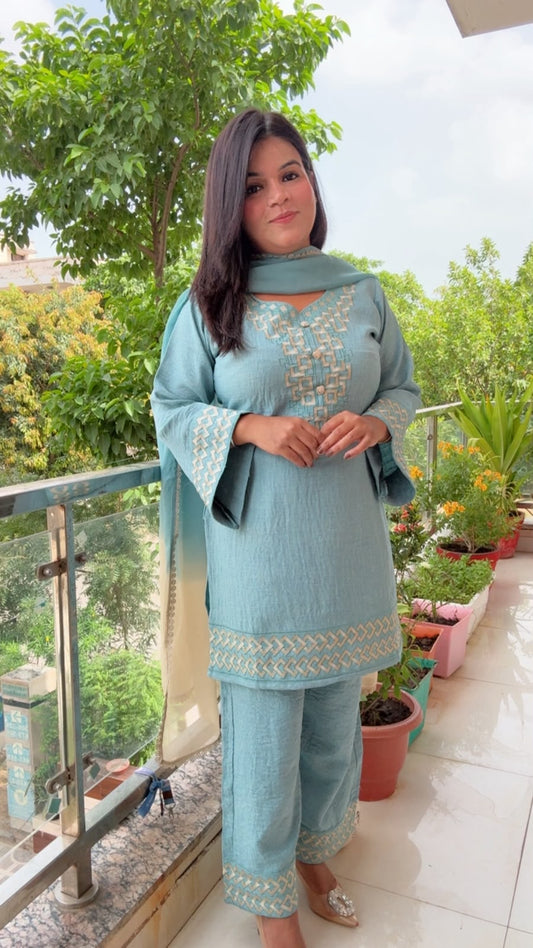 Blue linen Silk suit