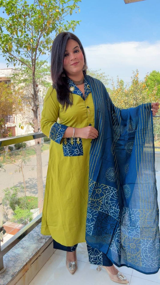 Neon been with blue combination Cotton suit