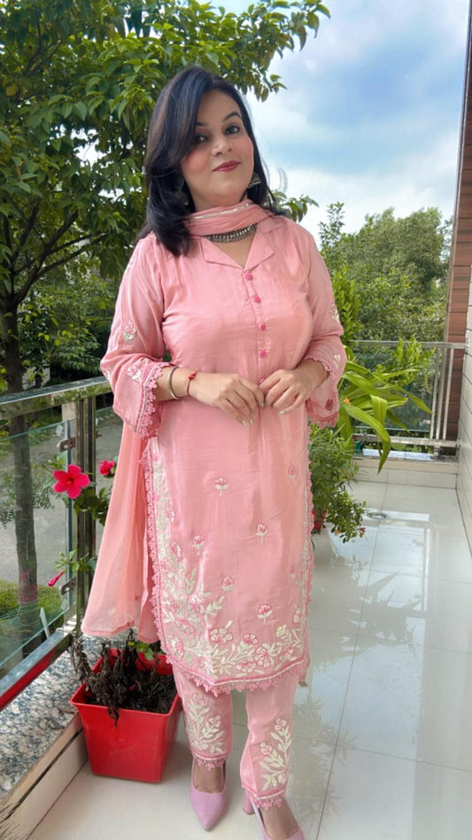 pink embroidery suit