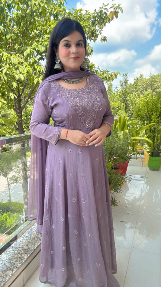 lavendar / mauve suit