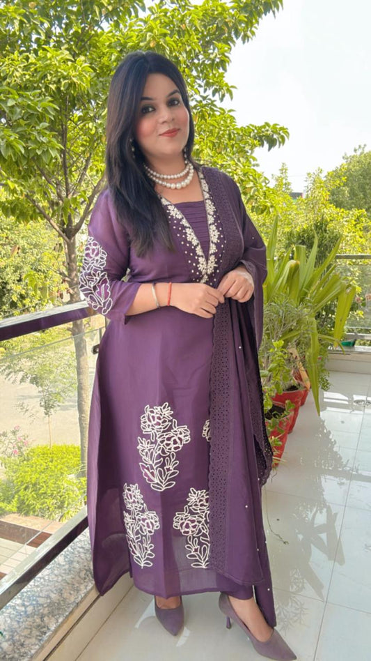 PURPLE EMBRODIED SUIT