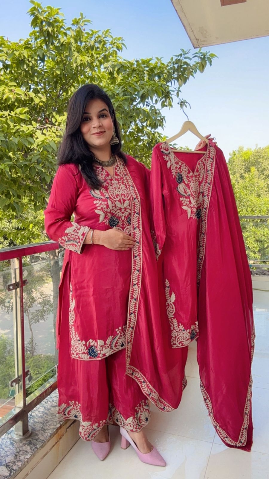 carrot color suit with plazzo