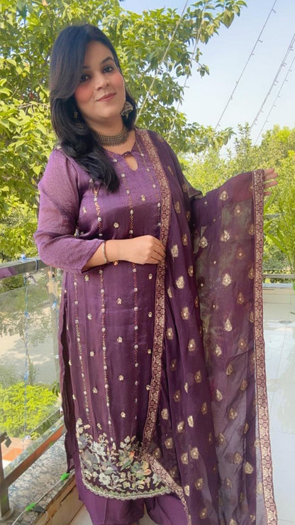 Deep purple ethnic pant and suit