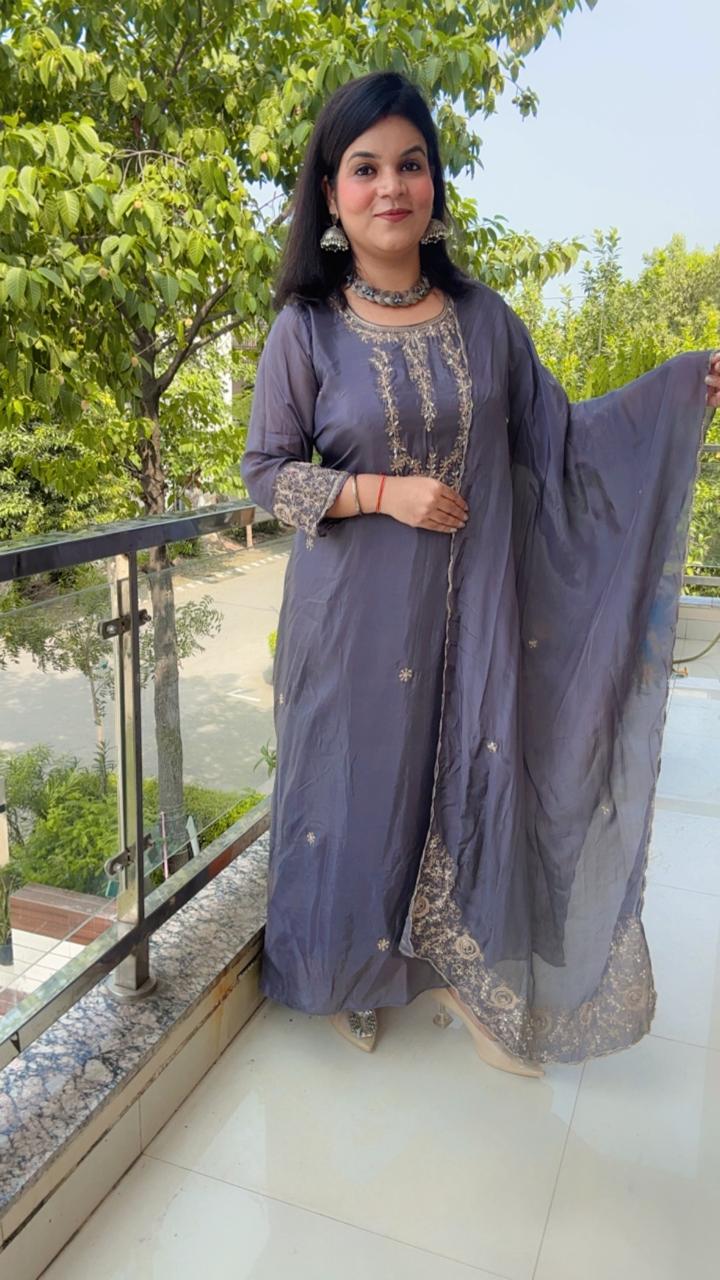 silver suit anarkali