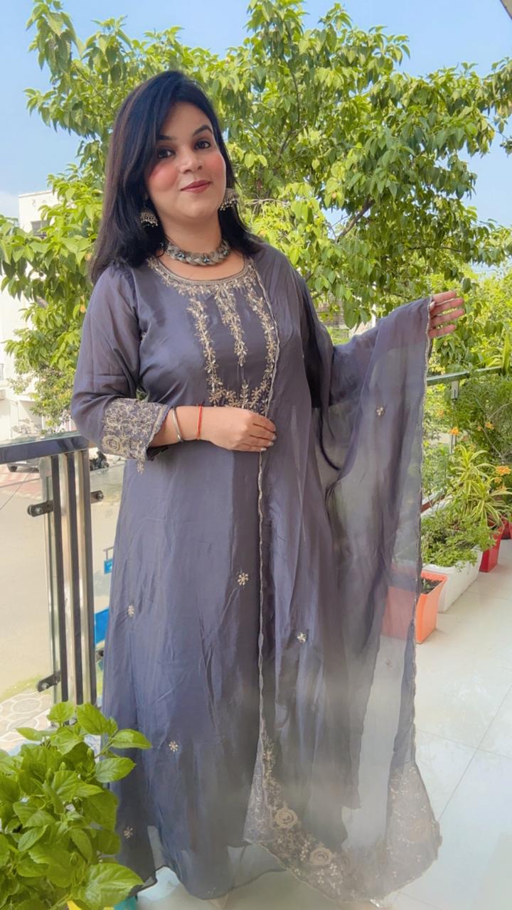 silver suit anarkali