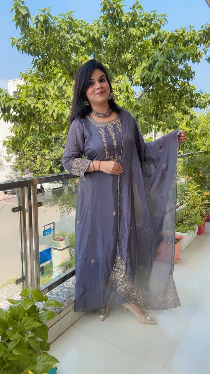 silver suit anarkali