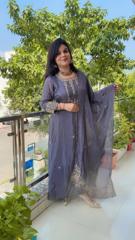 silver suit anarkali