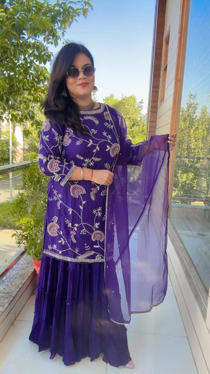dark purple sharara suit