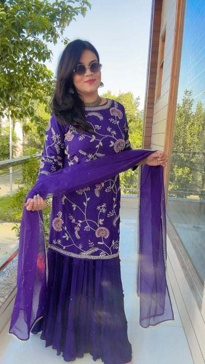dark purple sharara suit