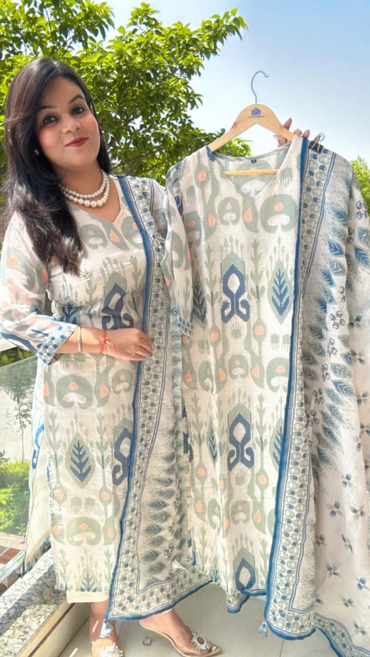 Ikat-inspired printed suit set