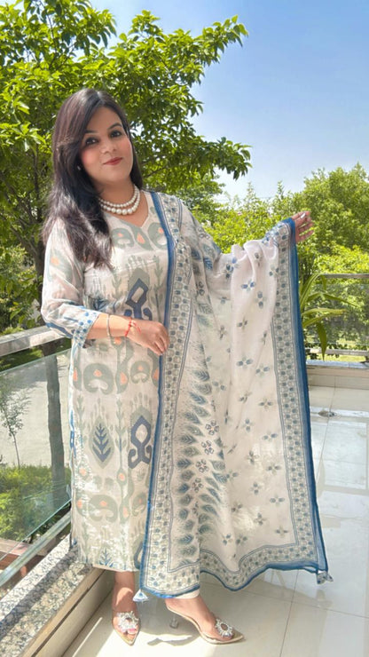 Ikat-inspired printed suit set