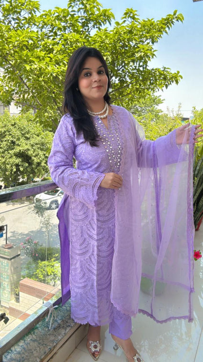 Lavender Dreams Mirror-Work Chikankari Set