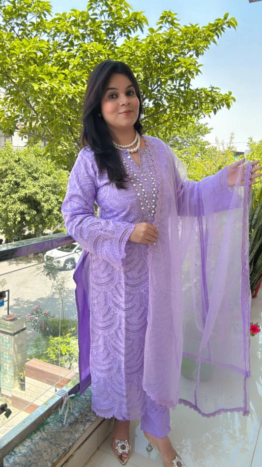 Lavender Dreams Mirror-Work Chikankari Set