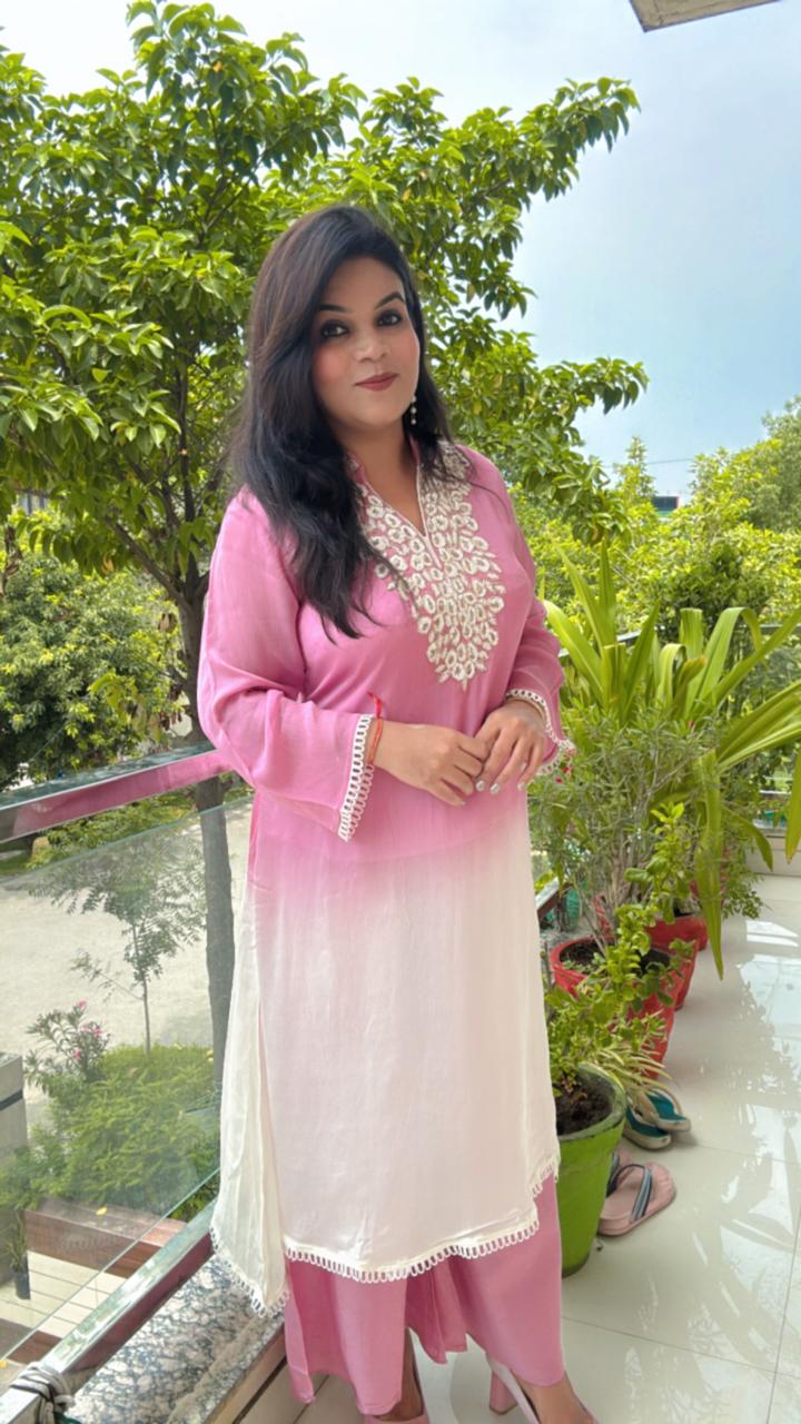 Pink and white kurta