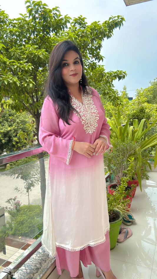 Pink and white kurta