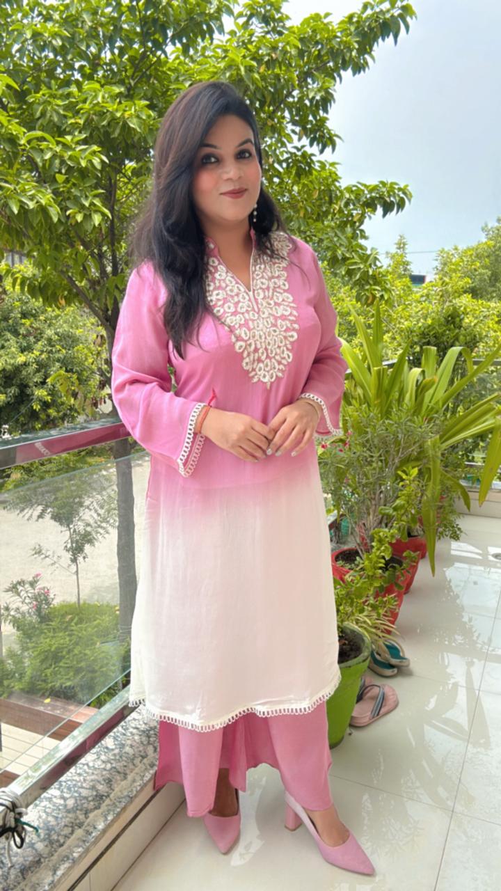 Pink and white kurta