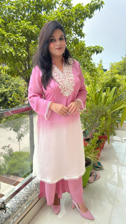 Pink and white kurta